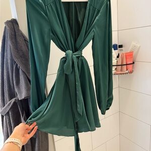 Lovers + Friends Green Long Sleeve Plunge Sundress